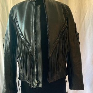 Womens Vintage Leather Jacket with Fringe